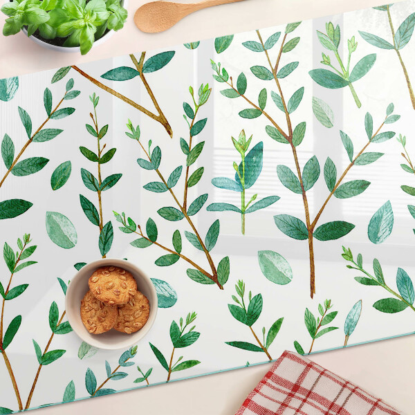 Glass kitchen board Leaves and twigs in green