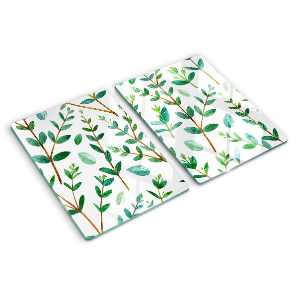 Glass kitchen board Leaves and twigs in green
