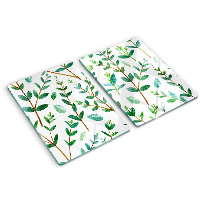 Glass kitchen board Leaves and twigs in green