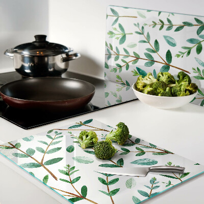Glass kitchen board Leaves and twigs in green