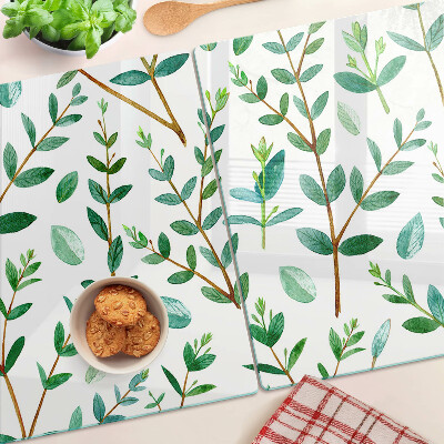 Glass kitchen board Leaves and twigs in green