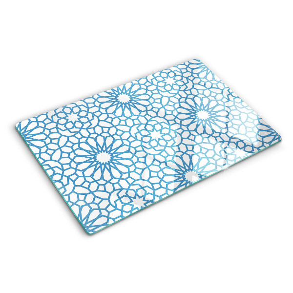 Chopping board glass Floral motif in shades of blue