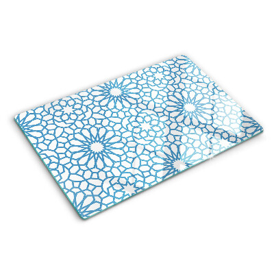 Chopping board glass Floral motif in shades of blue