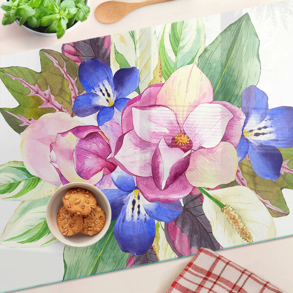 Cutting board Floral pattern with pink and blue flowers