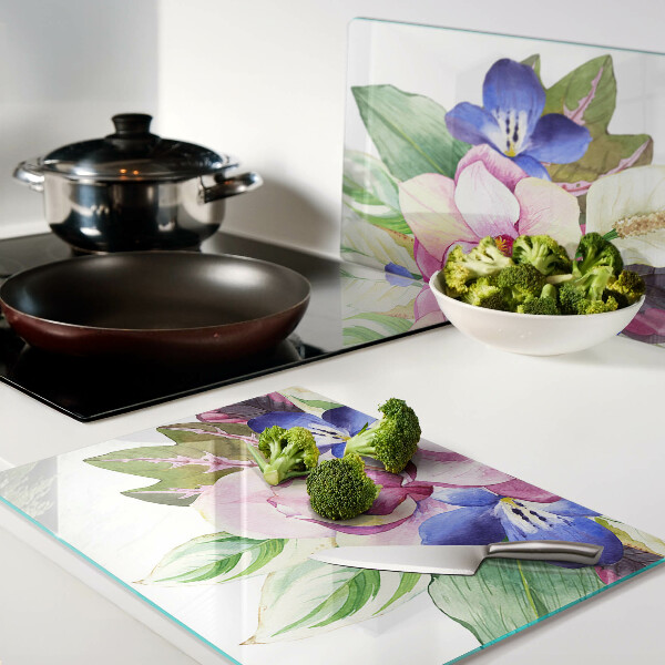 Cutting board Floral pattern with pink and blue flowers