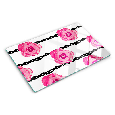 Glass chopping board Roses on a black line background