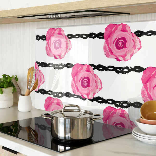 Glass chopping board Roses on a black line background