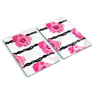 Glass chopping board Roses on a black line background