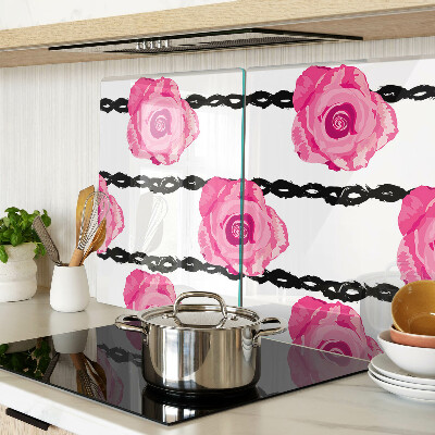 Glass chopping board Roses on a black line background