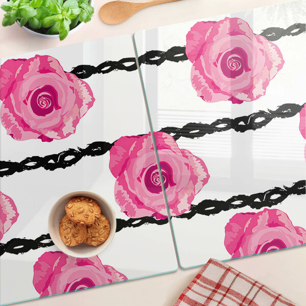 Glass chopping board Roses on a black line background