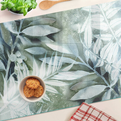 Glass cutting board Tropical leaves in pastel shades