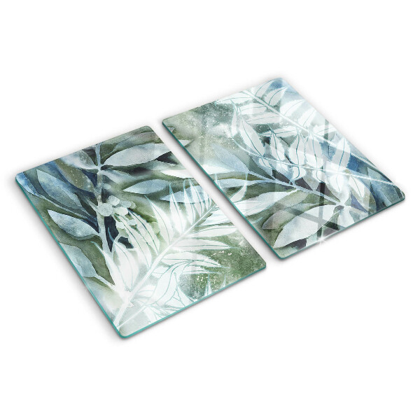 Glass cutting board Tropical leaves in pastel shades