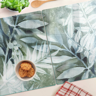 Glass cutting board Tropical leaves in pastel shades