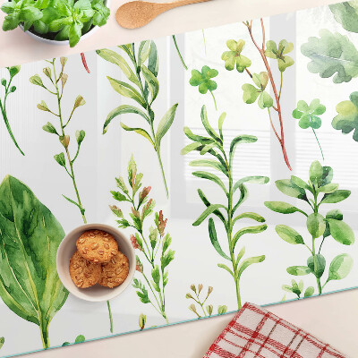 Chopping board glass Plant patterns in shades of green