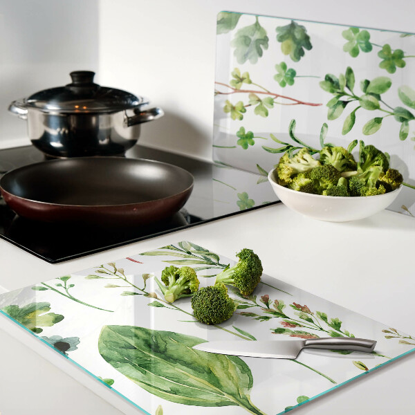 Chopping board glass Plant patterns in shades of green