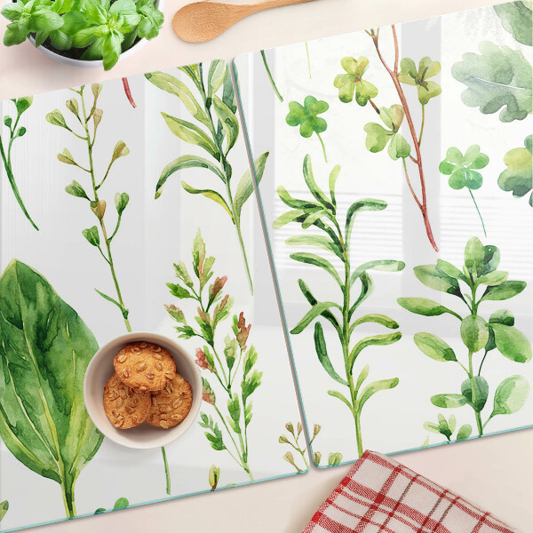 Chopping board glass Plant patterns in shades of green