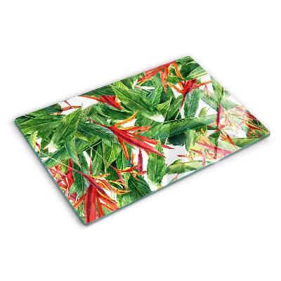 Glass chopping board Tropical leaves and flowers