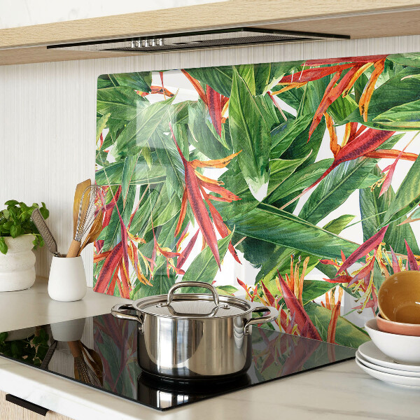 Glass chopping board Tropical leaves and flowers