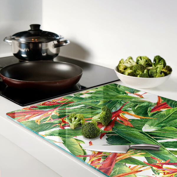 Glass chopping board Tropical leaves and flowers