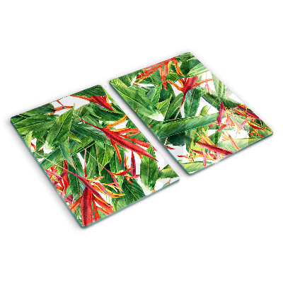 Glass chopping board Tropical leaves and flowers