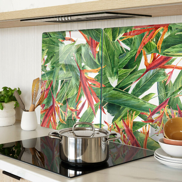 Glass chopping board Tropical leaves and flowers