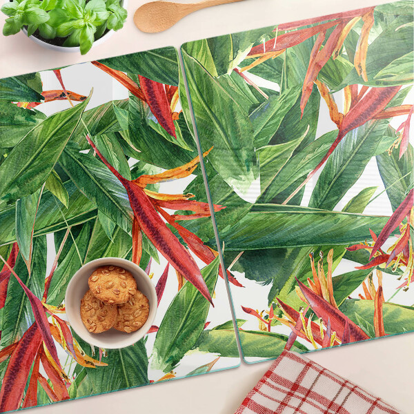 Glass chopping board Tropical leaves and flowers