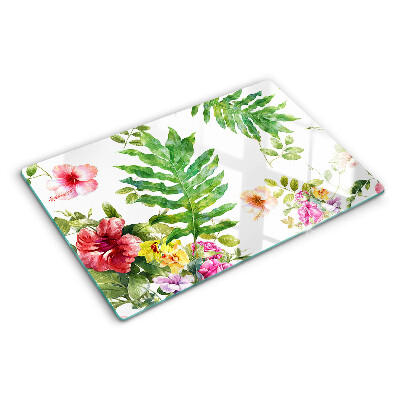 Glass cutting board Floral pattern with leaves