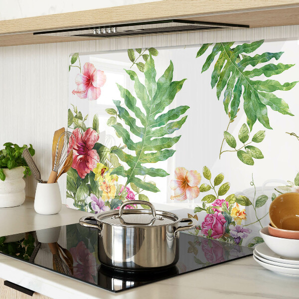 Glass cutting board Floral pattern with leaves