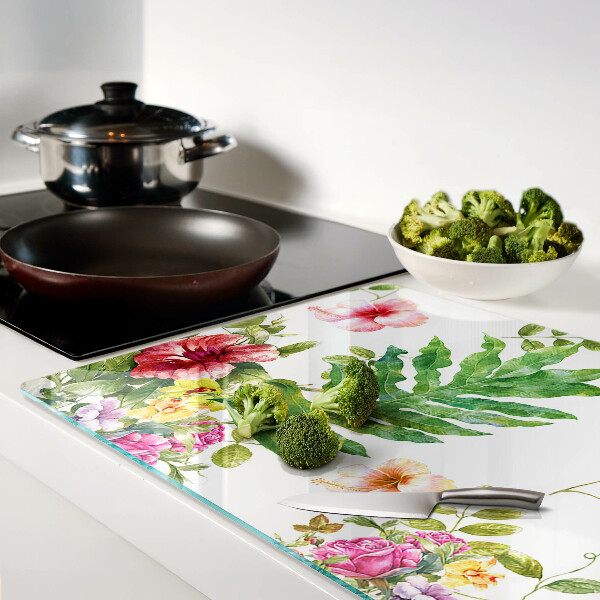 Glass cutting board Floral pattern with leaves