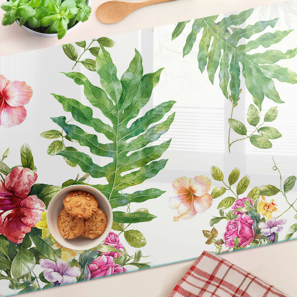 Glass cutting board Floral pattern with leaves