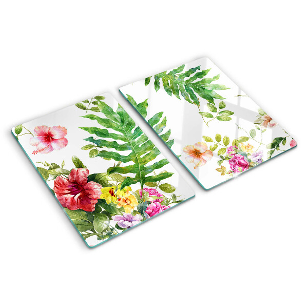 Glass cutting board Floral pattern with leaves