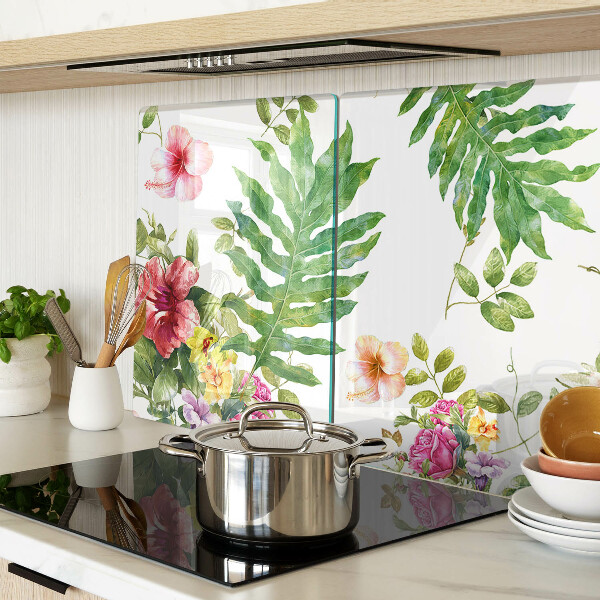 Glass cutting board Floral pattern with leaves