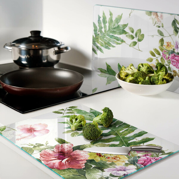 Glass cutting board Floral pattern with leaves