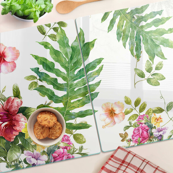 Glass cutting board Floral pattern with leaves