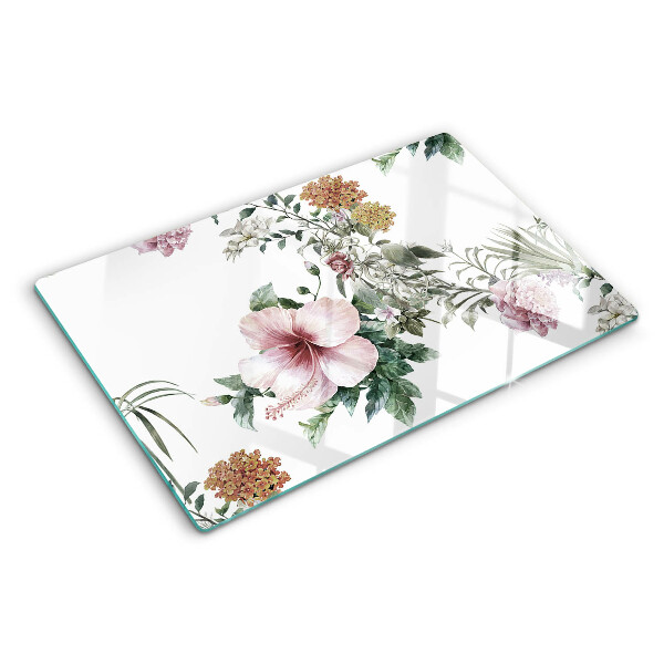 Glass kitchen board Floral pattern with hibiscus
