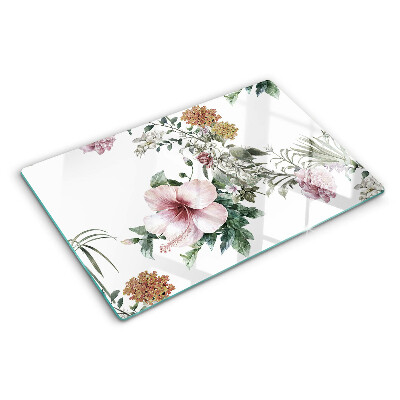 Glass kitchen board Floral pattern with hibiscus