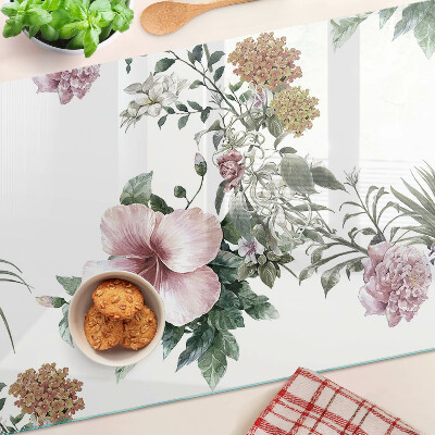 Glass kitchen board Floral pattern with hibiscus