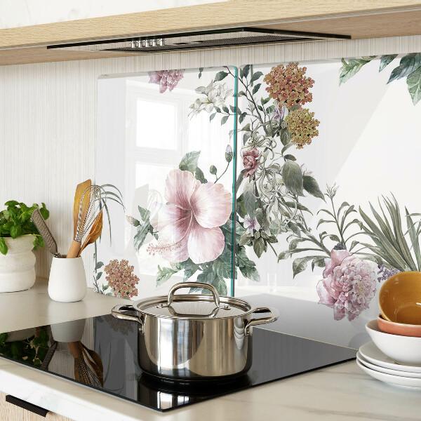 Glass kitchen board Floral pattern with hibiscus