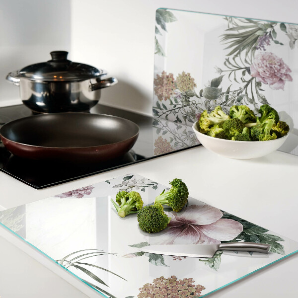 Glass kitchen board Floral pattern with hibiscus