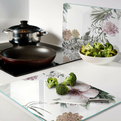 Glass kitchen board Floral pattern with hibiscus