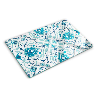 Chopping board glass Floral pattern in shades of blue