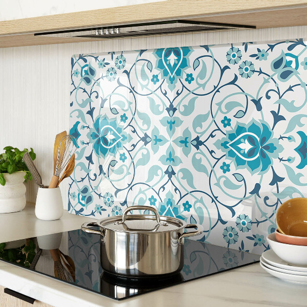 Chopping board glass Floral pattern in shades of blue