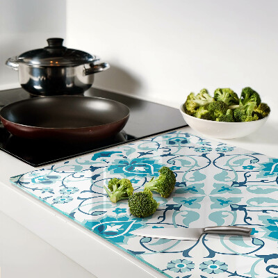 Chopping board glass Floral pattern in shades of blue