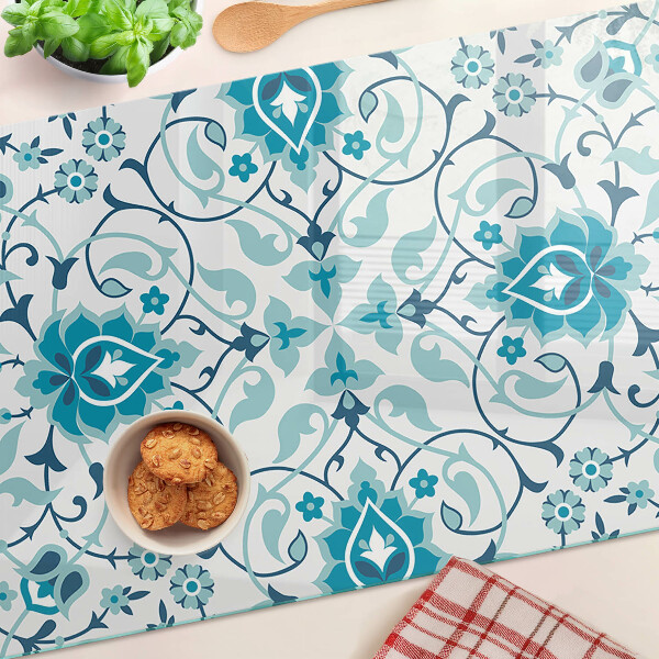 Chopping board glass Floral pattern in shades of blue