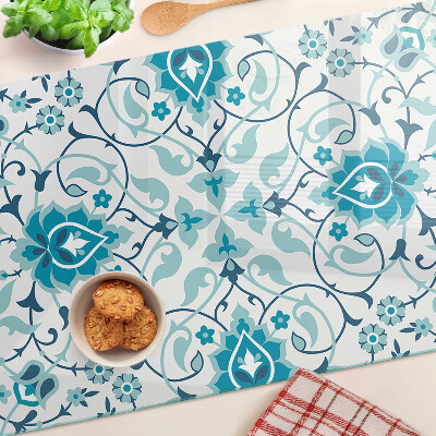 Chopping board glass Floral pattern in shades of blue