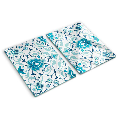 Chopping board glass Floral pattern in shades of blue