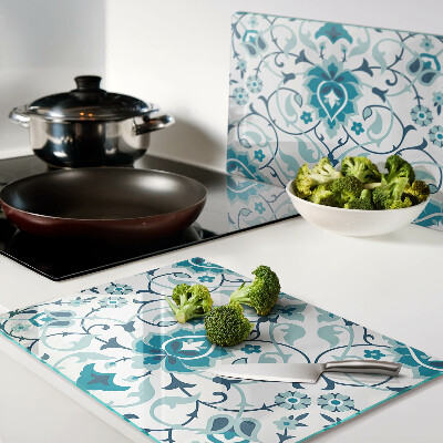 Chopping board glass Floral pattern in shades of blue