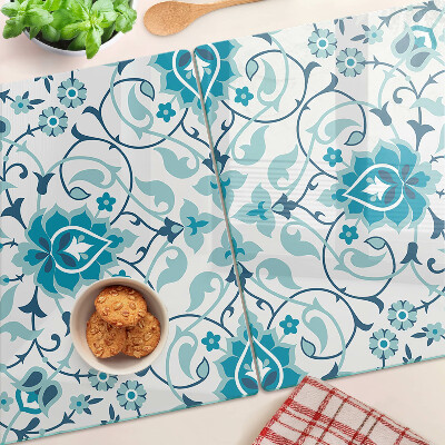 Chopping board glass Floral pattern in shades of blue