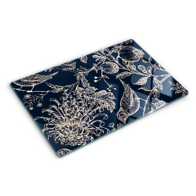 Cutting board Flowers and birds on a dark background