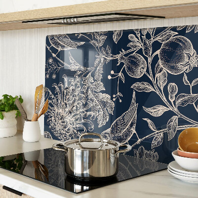 Cutting board Flowers and birds on a dark background